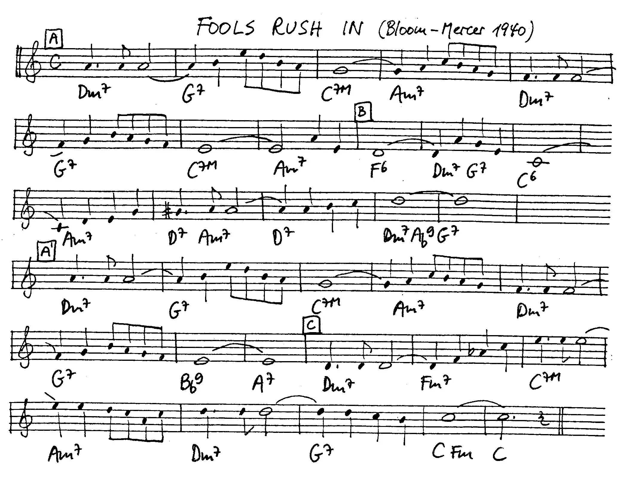 fools rush in free jazz leadsheet - Courtesy of the Jungle Jazz Band
